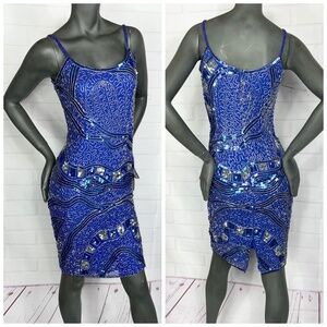 👗|•100% PURE SILK SEQUIN BEADED•| 1990s Y2K Dress Size 2-4 Small